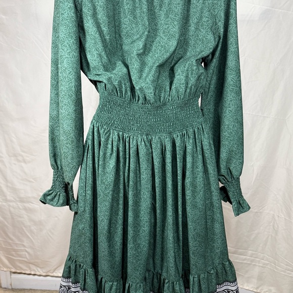 Eshakti Dress sz4 Smocked Green LS pockets Cottagecore Prairie Boho - Picture 2 of 9